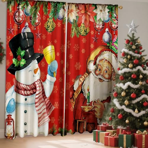 SmoothNovelty 2 Pcs Christmas Curtains for Living Room Snowman Santa Claus Curtains 52 x 84 Inches Santa Claus Snowflake Snowman Window Drapes Bedroom Christmas Party Decor