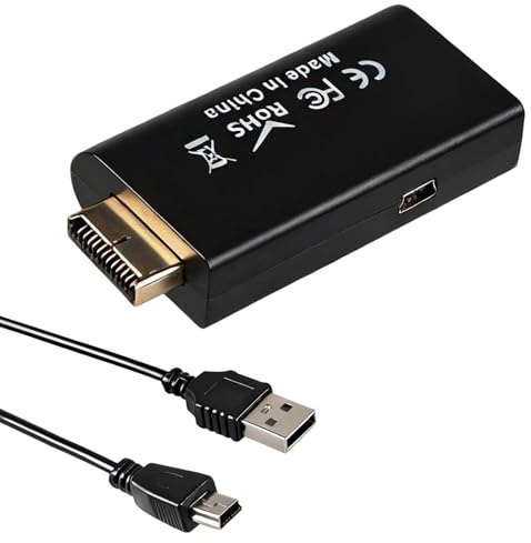 Convertisseur PS2 vers HDMI avec Prise Audio 3,5 mm et Câble USB – Adaptateur Vidéo et Audio Haute Définition 480i/576i/480p, Compatible avec PS2 vers Moniteur HDTV, Projecteur, Écran LCD.