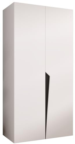 MEBLE KRYSPOL - Kleiderschrank - Garderobenschrank - 100 cm x 202 x 52 cm - Schrank mit Kleiderstange, 2 Türen - für Schlafzimmer, Flur - Piano, Weiß, Griff Schwarz