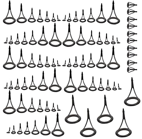 BSLSVGE Single Foot Fishing Rod Eyes Rings Repair Kit Stainless Steel Ceramic Line Guides Tip Top Ring Set for Fishing Pole Repair Maintenance 85 Pieces