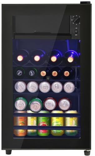Merax Getränkekühlschrank 76L, Mini Kühlschrank mit Gefrierfach, 6L Gefrierfach + 70L Kühlfach, 43dB, LED-Beleuchtung, 5 Temperatureinstellungen, Energiesparend