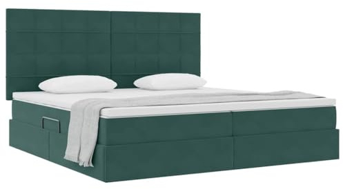 vidaXL Aufbewahrungsbett mit Matratze Dunkelgrün 200 x 200 cm Samt, Verstellbares Bett mit Stauraum, Samt-Rahmen, LED-Beleuchtung, platzsparend und funktional für Dein Schlafzimmer