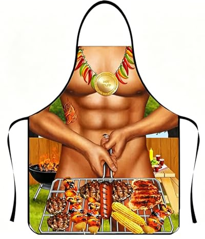 YUZNA Delantal Cocina Hombre Divertido, Gracioso para Barbacoa. Regalo Original Ideal para Él, Cocineros, Parrilleros. Perfecto para Cumpleaños, Fiestas, Uso Diario.
