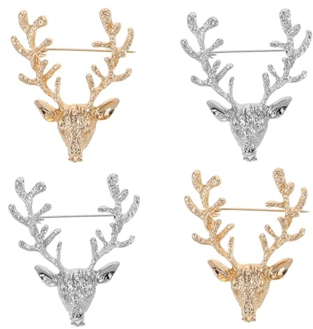 4 Stück Reh Broschen Damen, Elegante Metall Anstecknadeln, Dekorative Pins | Leichte Legierung, Komfortabler Sitz, Silber und Gold, für Alltag, Promis, Tracht, Kleidung, Geschenkidee