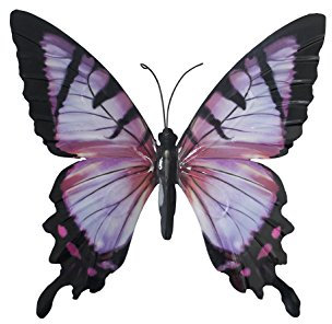Primus Schmetterling aus Metall, groß, ideal als Wanddekoration für den Garten oder Ihr Zuhause, pink und schwarz