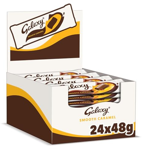 Galaxy Smooth Caramel Milk Chocolate Bars Bulk Box, 24x48g | Sweet Caramel Centre with Thick Chocolate Coating, Individually Wrapped Bars, Perfect for Movie Night & Weekend Family Treats