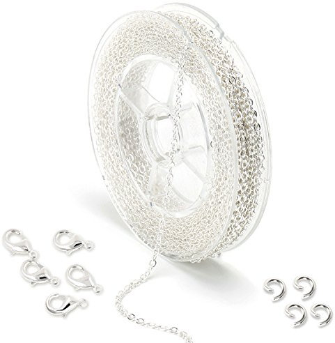 10 Meter Schmuckherstellung Kette Silber Überzogene Halskette Kabel Kette Metallkette mit 50 Sprung Ringe und 20 Karabinerverschlüsse für Schmuck Herstellung