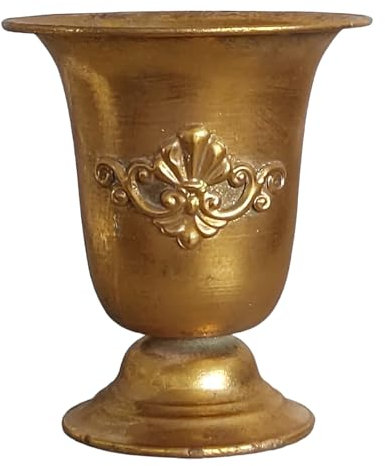 Pokal Amphore Dekovase Vase Blumenvase Antik Metall Vintage Deko Retro Design (LN52-4a 17,5 cm Hoch Gold)