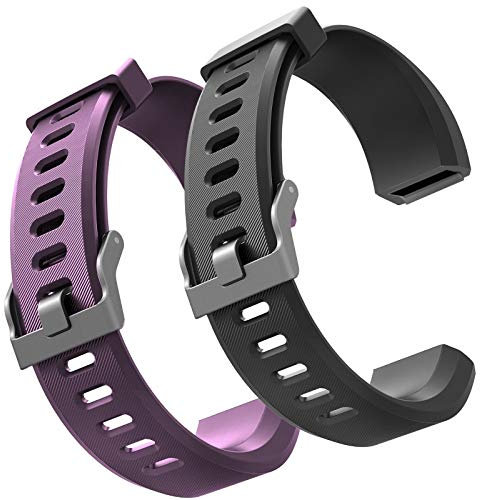 ZURURU ID115Plus HR Replacement Strap - Black and Purple - Standard Watch Band - Compatible with Lintelek, letsfit, Letscom ID115Plus HR - 7.6 inches - 2 Count