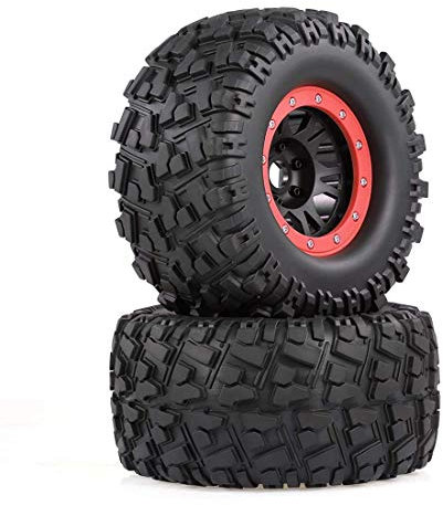 KEEDA 2PCS 165mm Gummi Reifen und Beadlock Felgen 17mm Sechskant Räder für 1/8 Redcat HPI HSP Hobao RC Monster Truck (A, Rot)