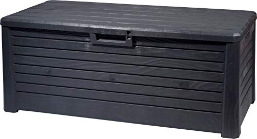 dobar® 58605e Große Outdoor Gartentruhe 550 L | Auflagenbox 360 kg belastbar | Truhebox aus Kunststoff im Holzdesign | Aufbewahrungsbox für Garten/Terrasse/Balkon | 148 x 72 x 60 cm | Anthrazit