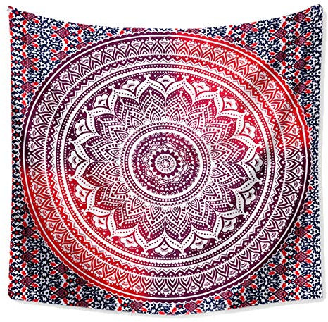 KnSam Wandteppiche Wandtuch Rotes Lila Vintage Mandala 130X150 cm Wandteppich Dekoration