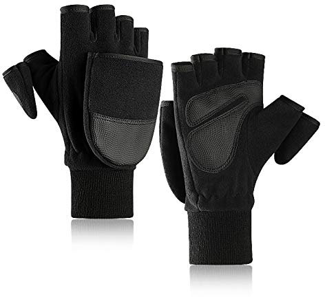 TAGVO Polarvlies Halb Finger Winter Handschuhe Fäustlinge für Damen&Herren,winddichte thermische Anti-Rutsch Fingerlose Handschuhe,zum Radfahren Wandern Laufen Fotografie Arbeiten bei kaltem Wetter
