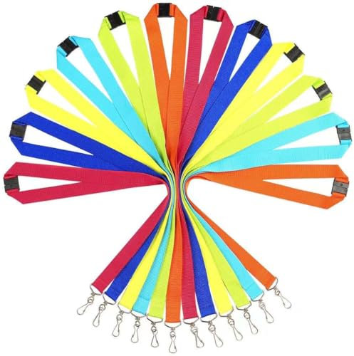 WEZEBEL Packung mit 12 strapazierfähigen Polyester Lanyards mit Sicherheitsverschluss - Verfügbar in Regenbogen-Mix & einfarbigen Farben (6 Farben sortiert, 12er-Pack)