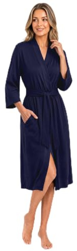 Cotton Blend Knit Lightweight Dressing Gown Womens Loungewear Bath Robe | Ultra-soft knit robe with an adjustable belt, designed for luxurious comfort and effortless everyday lounging.