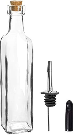 Argon Tableware Olive Oil Bottle with Cork Lid - 250ml - Dishwasher Safe Kitchen Glass Olive Oil Dispenser Cruet with Dust Cap, Cork Stopper and Tapor Pourer Top for Soy Sauce, Vinegar