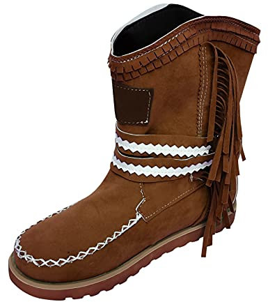 Dasongff Stivali Indiani Beige Frangia Stivaletti alla Caviglia Piatti Stivali Motardi Donne Pelle Mollet Nappa Stivali Cavaliere Boots Equitazione Santiags Vintage Chukka Classici Antiscivolo,