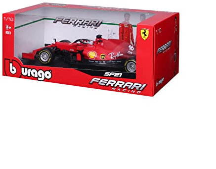Bburago F1 Ferrari SF21 (2021): Modellauto im Maßstab 1:18, Ferrari Racing Serie, Fahrer Leclerc, rot (18-16809L) Formel
