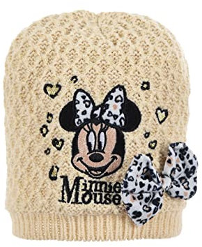 Minnie Mouse Baby Mädchen Winter-Mütze Strick-Mütze mit Schleife (Weiß, 50)
