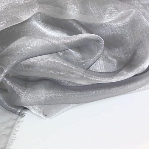 TOLKO 1m Organza Stoffe zum Nähen Meterware | Hauch Zart, Fein, Durchsichtig | zum Dekorieren Basteln 145cm breit | Leichter Glanz Stoff für Gardine Vorhänge Tischdecken Deko Schals (Silber)