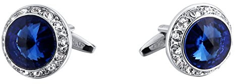 Homxi Manschettenknöpfe Herren,Blau Zirkonia Rund Manschettenknöpfe Edelstahl Personalisiert Blau Silber Manschettenknöpfe Set