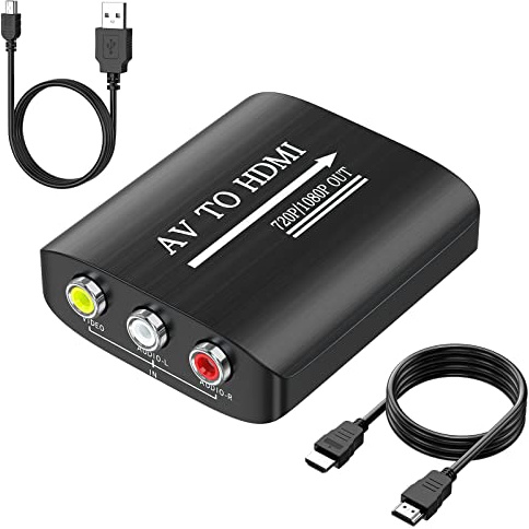 GINGIN RCA to HDMI/AV to HDMI Converter Compatible with WII, PS One, PS2, PS3, STB, Xbox, VHS, VCR, DVD Blue-Ray, with 1m HDMI Cable
