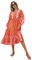 R.Vivimos Women's Casual Bohemian Print Neck Tie Long Sleeve Beach Style Long Midi Dress Vacation Dress(Large,Orange#2)