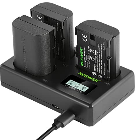 NEEWER LP-E6NH Set Batteria Sostituiva e Caricabatterie USB, 3 Pezzi 2250mAh per Batteria LP-E6NH e Caricatore USB a Triplo Slot Compatibile con Canon EOS R7 R5 R6 R6 II R, 5DIV, 6DII, 7DII, 80D, 90D
