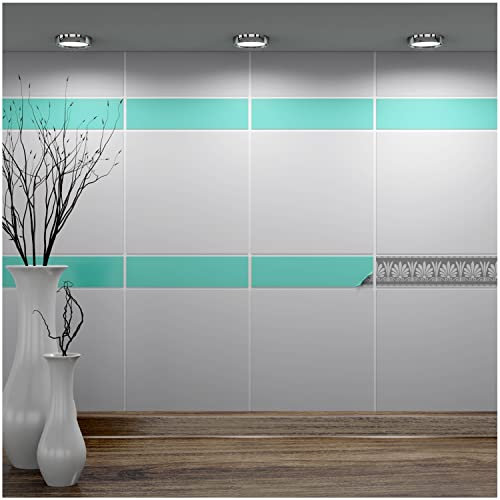 FoLIESEN - Fliesenaufkleber 5x20 cm | selbstklebende Fliesen-Folie für Bad & Küche | entfernbare Klebe-Folie für Wandfliesen Küchenrückwand & Bordüren | 40 Klebefliesen, .:Mint glänzend