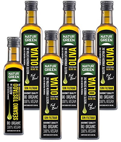 NATURGREEN - Aceite de Oliva Virgen Extra Sin Filtrar Ecológico, Para Aliñar Ensaldas, Macerar Carnes, Elaborar Guisos - Pack 6 x 500 ml