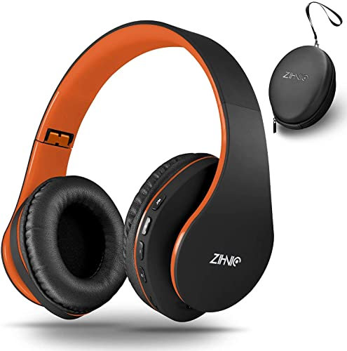 ZIHNIC Bluetooth Headphones Over-Ear, Foldable Wireless and Wired Stereo Headset Micro SD/TF, FM for Cell Phone,PC,Soft Earmuffs &Light Weight for Prolonged Wearing(Orange)