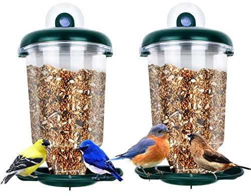 Window Bird Feeder 2 Pack, Bird House for Outside, Window Bird Feeder with Strong Suction Cups and Removable Seed Box. Outdoors Birdfeeder for Wild Birds, Cardinal, Bluebird