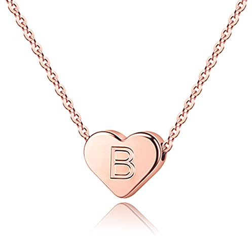 TINGN Gifts for Girls Girl Necklaces, 14K Rose Gold Filled Initial B Necklace for Girls Heart Initial Necklaces for Women Girls Dainty Tiny Initial Necklace for Girls Heart Necklace for Girls Jewelry