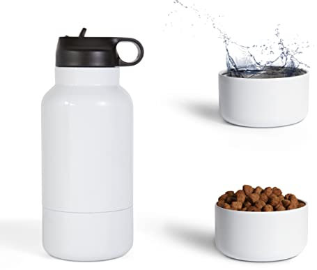 Botella agua acero inoxidable. Bebedero perro portátil. Cantimplora térmica. Botella termo agua 1 litro blanca. Ideal para hacer senderismo con tu perro o ir de camping. Libre de BPA.