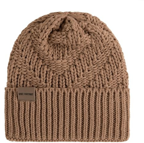 KNIT FACTORY - Sally Mütze - Strickmütze für Damen und Herren - Beanie - Wintermütze mit Wolle - Robusten Look - Hochwertige Qualität - Nude