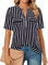 Amrto V-Ausschnitt Bluse Kurzarm Damen Oberteile Casual Tunika Tops Arbeit Hemd Longshirt Reißverschluss A-Linie T-Shirt Elegant Business Damenblusen Schwarz Gestreifte, XXL