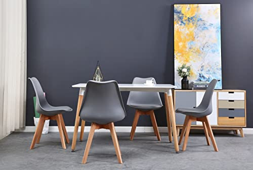 GrandCA HOME Rechteckiger Esstisch mit 4 Esszimmerstühlen, geeignet für Esszimmer, Küche, Wohnzimmer, weißer Esstisch und graue Stühle