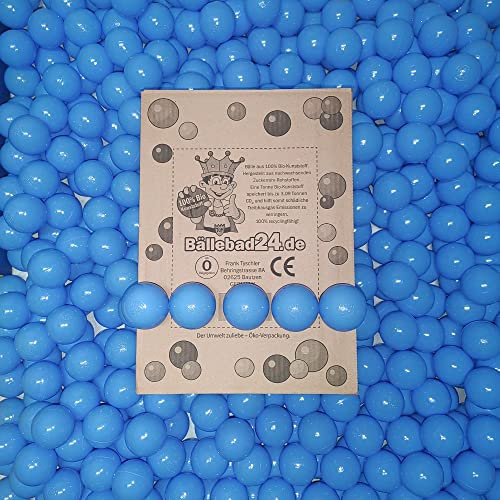 100 Bio-Kunststoff Bällebad Bälle aus nachwachsenden Zuckerrohr - Rohstoffen, 6cm Ø, Kindergarten und Gewerbequalität-BB02 (Babyblau 23)