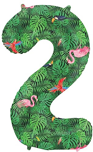 Folat 64152 Luftballon Geburtstag Ziffer Zahl 2 Jungle Vibe Grün 86 cm - Helium Ballon Decoration Geburtstagdeko, Ballon Zahl