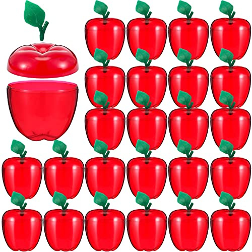 Didaey 24 Stück große rote Apfel-Behälter aus Kunststoff für Apfel, Keksdosen in Apfelform, Hochzeit, Süßigkeitenbehälter, Apfel, Behälter für Geschenkverpackungen, Partydekoration, 10.9x15.5 cm