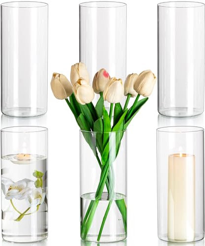 Glasseam Vases en Verre pour Fleurs - 6 Pièces Cylindriques Transparents 20 X 8,5 Cm - Porte-Bougies Ouragan - Modernes pour Le Salon, Décoratifs pour Le Centre
