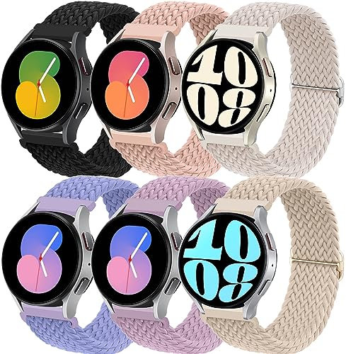 6PCS Bracelet pour Samsung Galaxy Watch 6/4/5 40mm 44mm/Active 2/Watch 5 Pro 45mm/Watch 3 41mm, 20mm Bracelets de Nylon pour Garmin Vivoactive 3/4s/Forerunner 245/Venu Sq 2/2 Plus/Amazfit Gts 2/4 Mini
