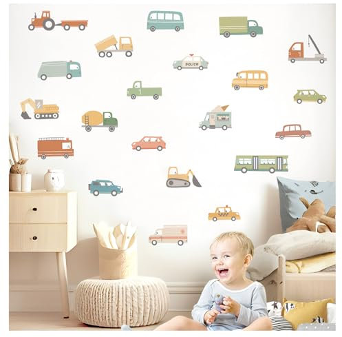 DEKO KINDERZIMMER Wandtattoo Autos Set Fahrzeuge Wandsticker für Babyzimmer Schlafzimmer Junge Wandaufkleber Kinderzimmer Wanddeko DK1140-04