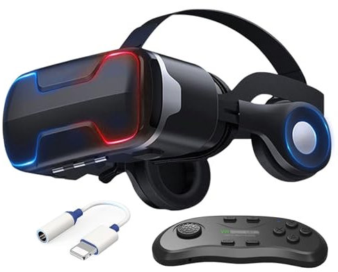 Gafas Realidad Virtual Movil con Mando, 3D VR Gafas para Película 3d Juego Immersivo, Ángulo Visión 90-100º Objetivo y Pupila Regulable, Gafas VR para 4.7-6.5 Android/iOS Smartphone, Regalos Niños (
