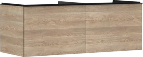 hansgrohe Xelu Q Waschtischunterschrank, 1360x550, 2 Schubkästen, für Konsolen mit Aufsatzwaschtisch, geschliffen, 5406, Farbe: Möbel Eiche Natur/Griff Mattschwarz