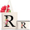 Letras Personalizadas Tote, Bolso Tote de Mujer con Inicial y Flores Bolsa de Compras con Bolsillo Interior, Alfabeto Bolso de Cosméticos Regalos para Damas Amigas Mamá Regalo de Cumpleaños Boda (R)