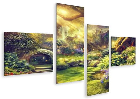 islandburner Prime Bild auf Leinwand Magisches Märchenhaftes Baumhaus Hobbit Waldland Sonnenschein Garten K Bilder Wandbilder Poster