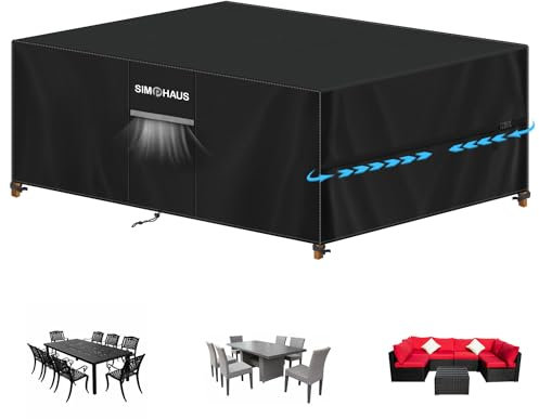 SIMPHAUS Housse Canape Jardin Exterieur Housse Table et Chaises Extérieur Housse Protection Canape Exterieur Impermeable 420D Oxford Tissu Housse Table de Jardin Rectangulaire 250x150x90cm