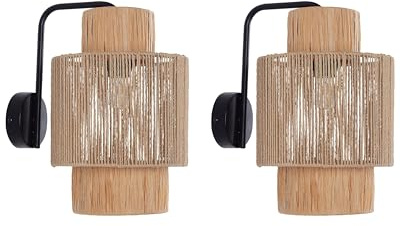 Beliani Set 2 Lampes Murales Style Boho Abat-Jour Feuille de Palmier Corde de Papier Fait Main Naturel et Base en Métal Shinfa
