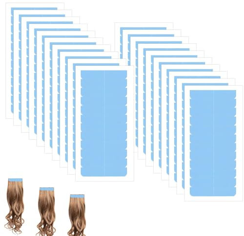 240pcs/20 Sheets Hair Extension Tape, Hair Replacement Adhesive Tape Double Sided Hair Extension Tabs Tape in Tape Human Hair Wig Tape Beauty Tools for Hair Extensions(Blue)
